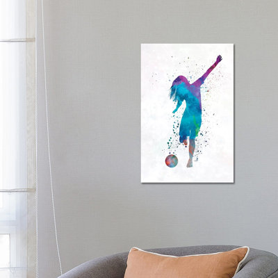 Woman Soccer Player 05 In Watercolour 2 by Paul Rommer - Wrapped Canvas Painting