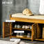 Banc de rangement pour chaussures avec cadre - Coussin de hall d'entrée, 3 portes, compartiment caché, structure moderne brune, assise polyvalente et polyvalente, option de rangement