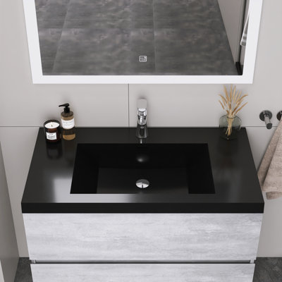 Meuble-lavabo mural moderne avec cuve en quartz noir
