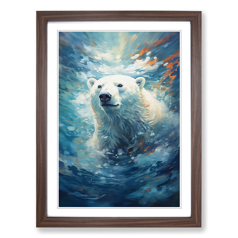 Polar Bear Romanticism - Single Picture Frame Print on Wood, Walnut Framed, 46cm H x 34cm W x 2cm D