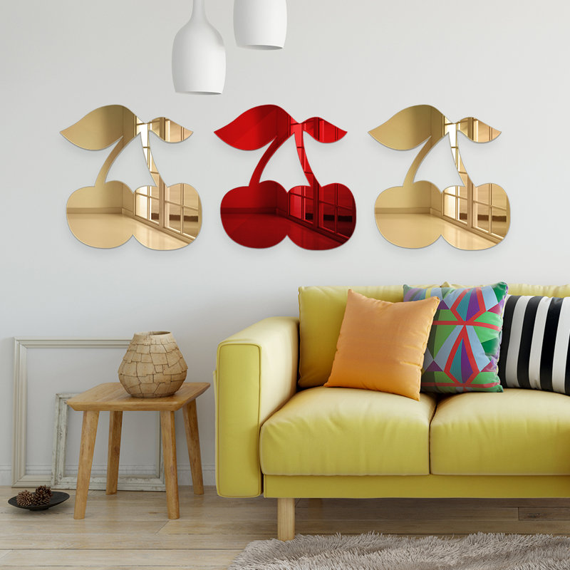 Décoration murale miroir cerise, H 22 po x l 25 po x P 1 po, Doré