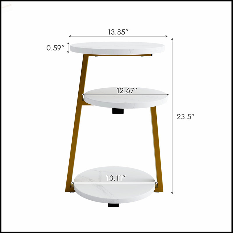 Petite table d'appoint ronde avec rangement à 3 niveaux - Table de chevet robuste en métal pour les espaces compacts, idéale pour la chambre à coucher et le salon