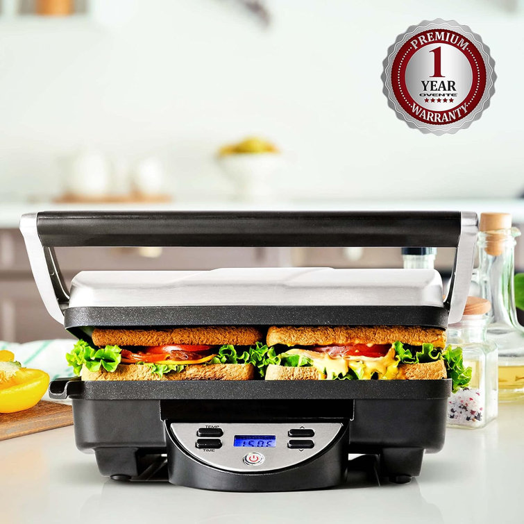 Ovente - Sandwichera eléctrica a presión para panini con placas calientes  antiadherentes de dos lados, indicador led y control de termostato, para