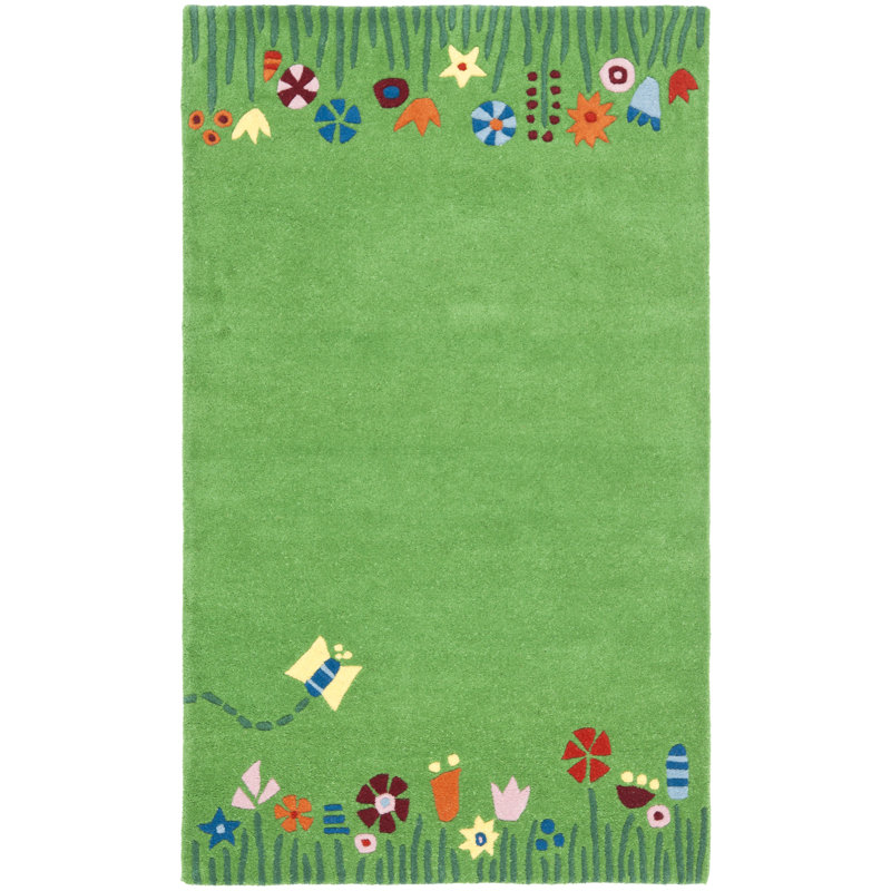 Tapis vert en laine touffeté à la main Claro, Rectangle 5 pi x 8 pi