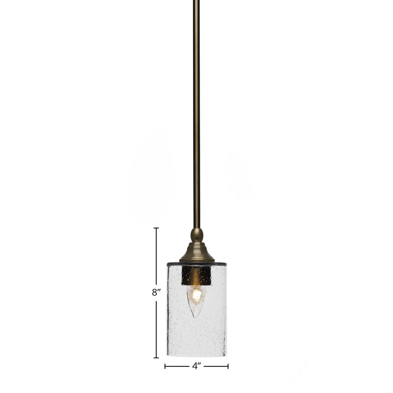 Stem Hung Mini Pendant Shown In New Age Brass Finish With 4" Clear Bubble Glass, New Age Brass