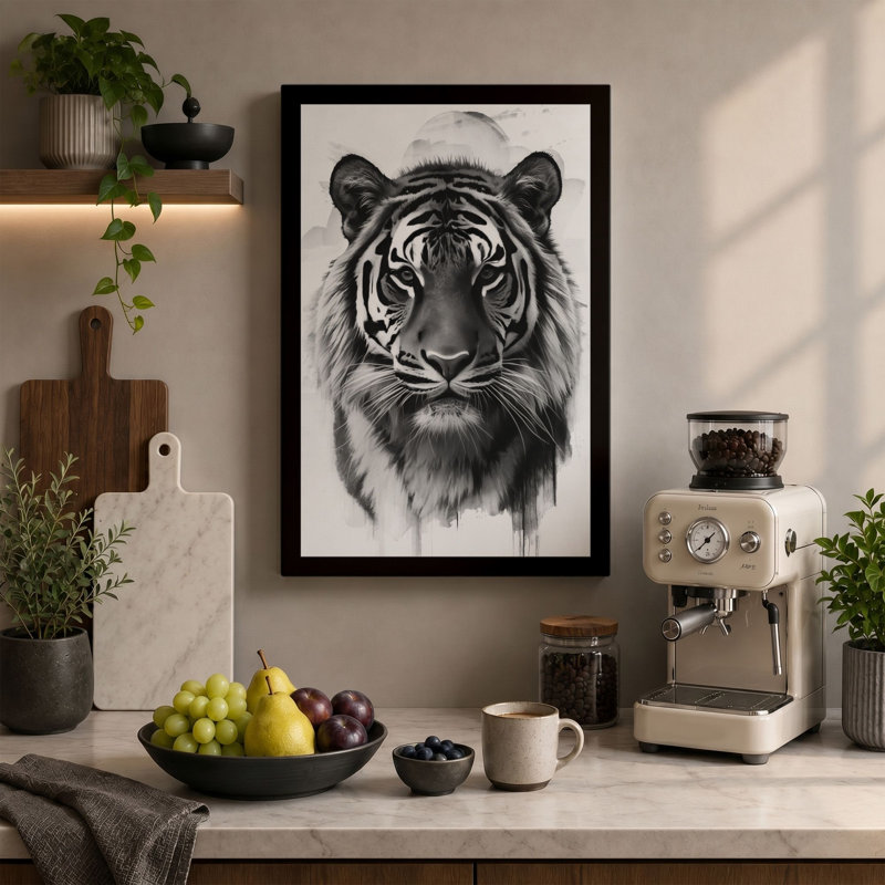 Tiger Gaze Modern - Wrapped Canvas, 18x12 - 45.7 x 30.5 cm, Sage Border