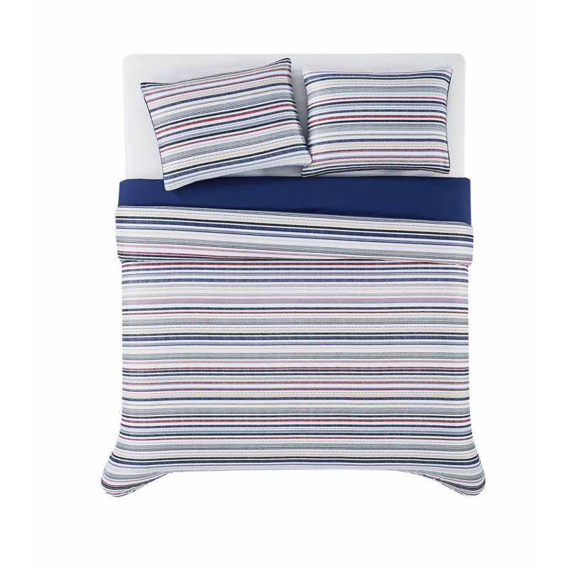 Plain Weave Striped Comforter Set, Twin Extra Long Comforter + 1 Standard Pillow Sham
