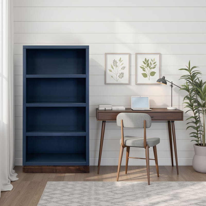 Bibliothèque Nora 60 po de hauteur, sans assemblage, denim bleu et finition whisky, Bleu