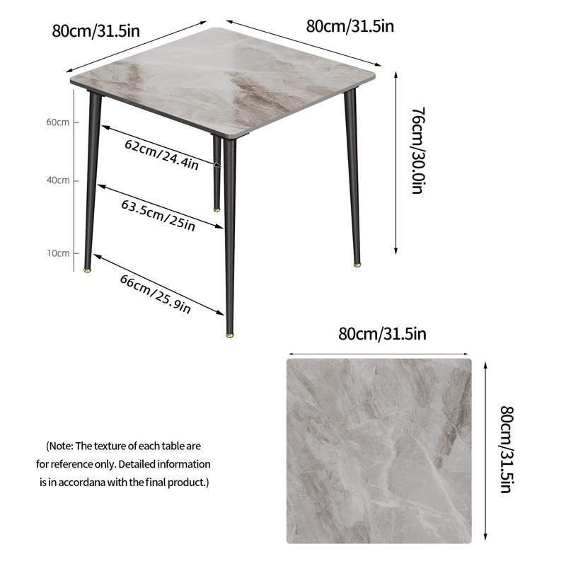 Table de salle à manger Annagh, Gris brillant, H 29,9 po x L 31,5 po x l 31,5 po