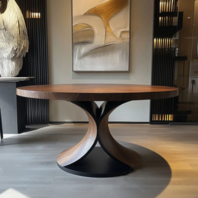 Solid Wood Round Dining Table Walnut Kitchen Room For 2-10 People by Orren Ellis