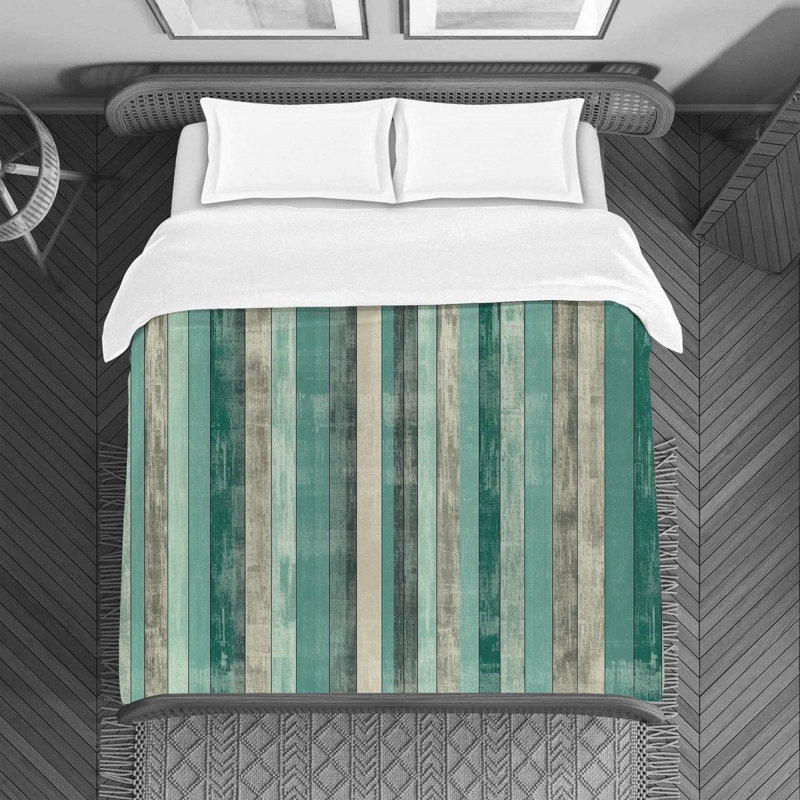 Vertical Striped Green/Turquoise Microfiber Duvet Cover, Twin