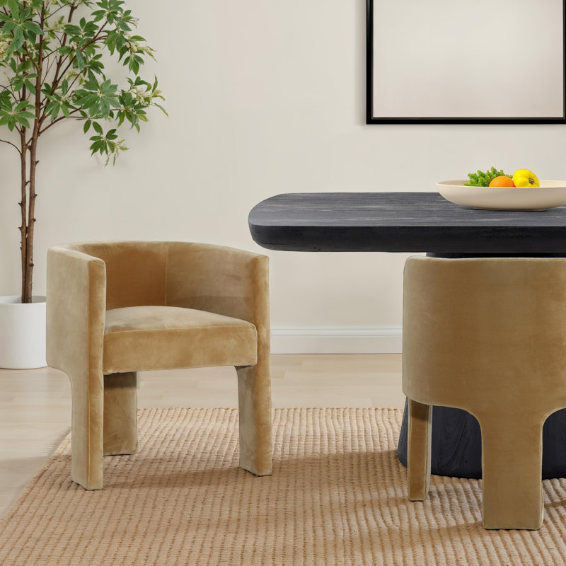 Olimpia Polyester Velvet Upholstered Dining Chair, Camel