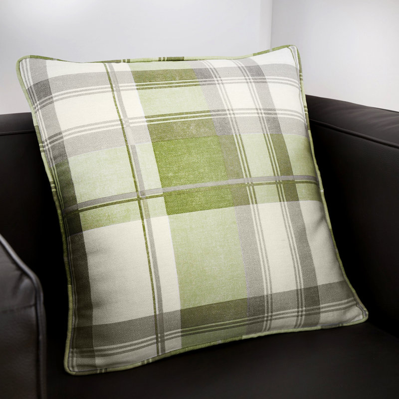Plaid Square Cushion Cover, Green, Polyester
