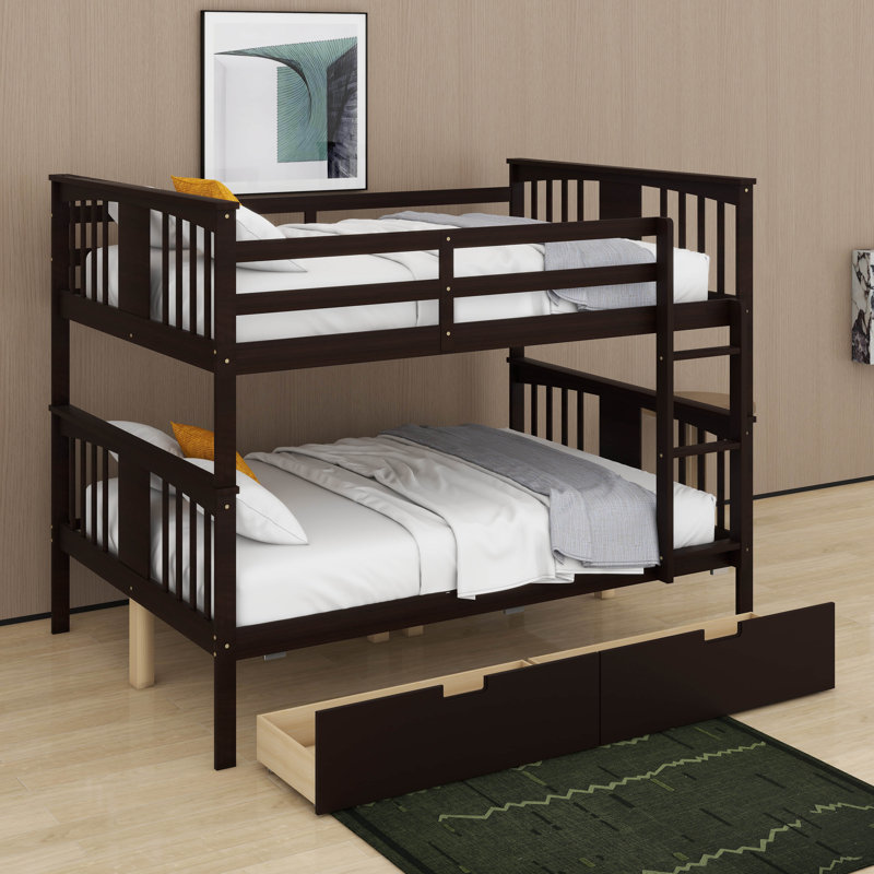 Full Over Full Bunk Bed With Drawers And Ladder, Espresso