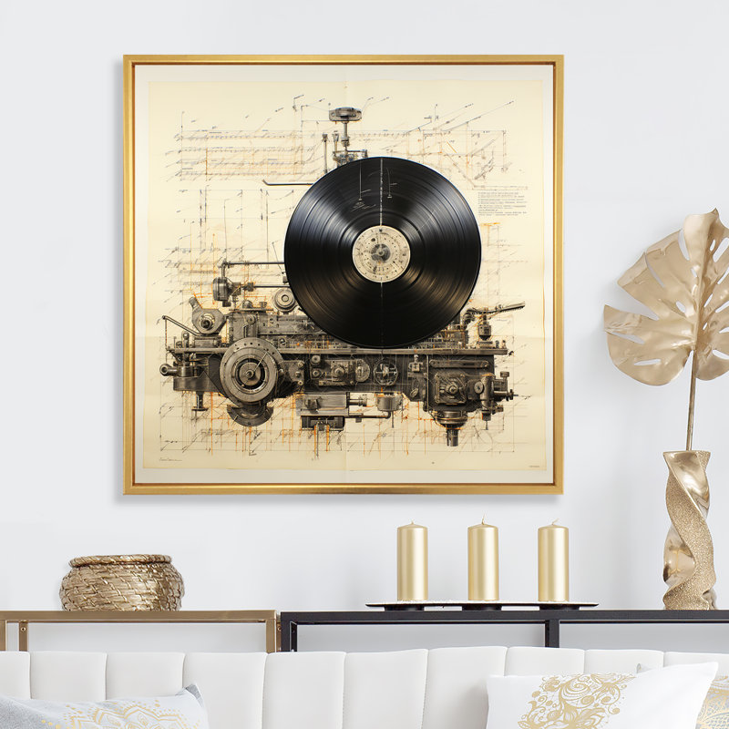 Schéma II sur toile, Cadre flottant doré, H 36 po x l 36 po x P 1,5 po