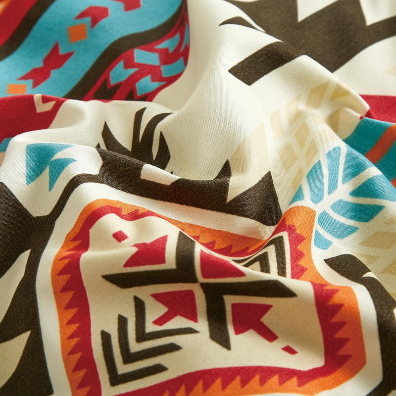 Sanse Southwestern Geometric Motif Printed Microfiber Comforter Set, Full Comforter + 6 Additional Pieces