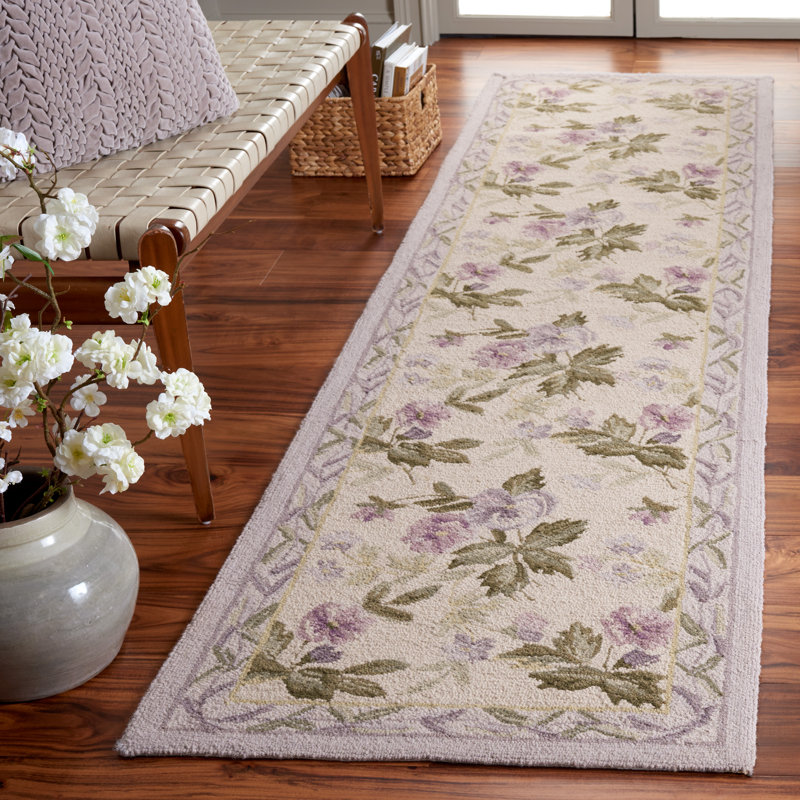 Tapis ivoire en laine crocheté à la main Hollander, Tapis de couloir beige