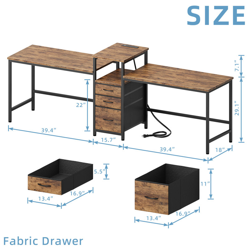 Bureau d'ordinateur l 94 po Melaniece, Brun / noir