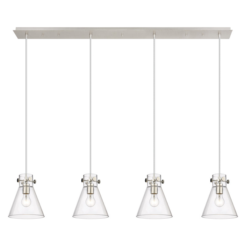 Luminaire suspendu conique à 4 lumières Amrith, Transparent, Nickel poli