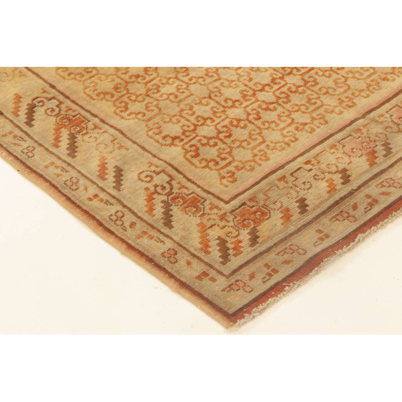Tapis rétro en laine fait à la main beige / brun / orange Samarkand Mid-Century 3 pi 9 po x 6 pi 3 po