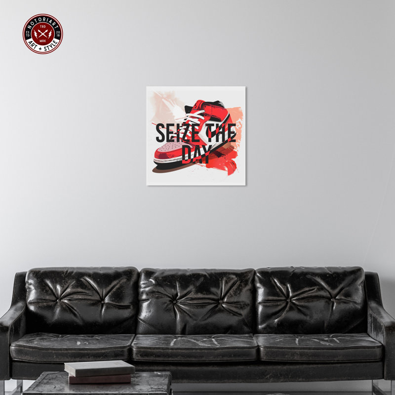 Seize The Day Red and Black Canvas Motivational Quote Art