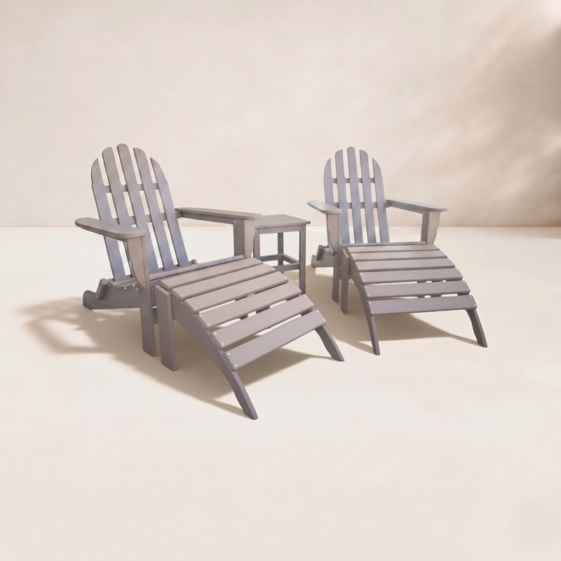 Leighton Foldable Outdoor Adirondack Set, Weathered Wood