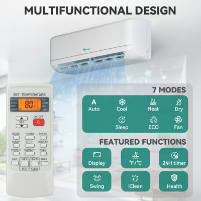 Mini climatiseur sans conduit 18 000 BTU Balconera pour 1250 pieds carrés avec télécommande et contrôle intelligent - 220 V