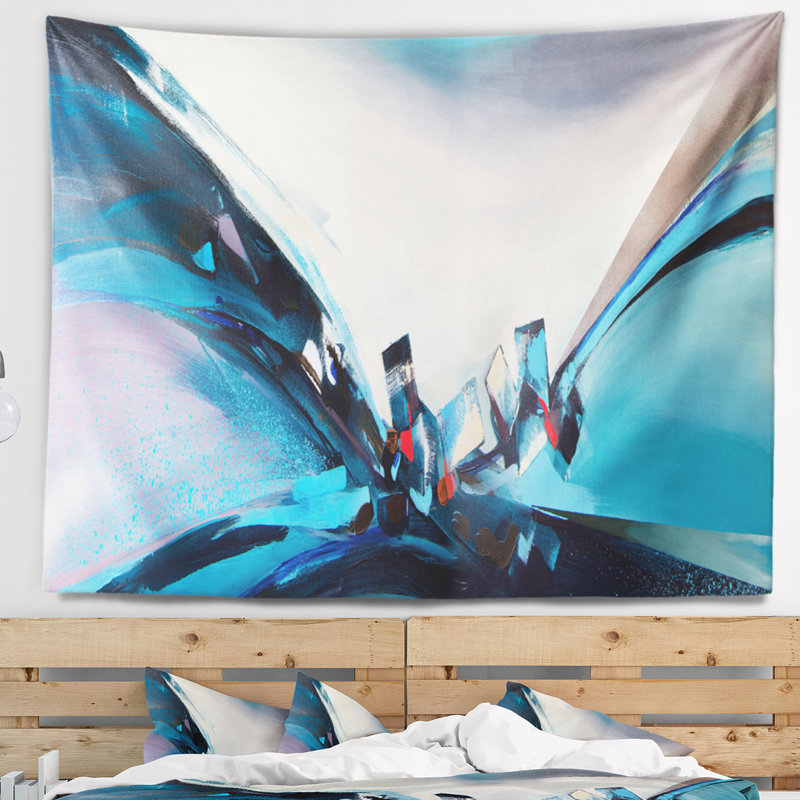 Tapisserie bleue panoramique avec motif abstrait, H 50 po x l 60 po