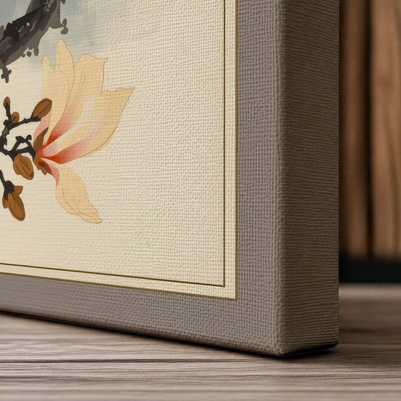 Moonlit Cherry Blossom Japandi - Wrapped Canvas, 18x12 - 45.7 x 30.5 cm, Taupe Border