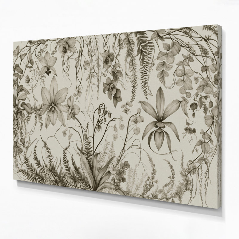 Botanical Line Art, dessins botaniques sur toile beige, H 11 po x l 14 po