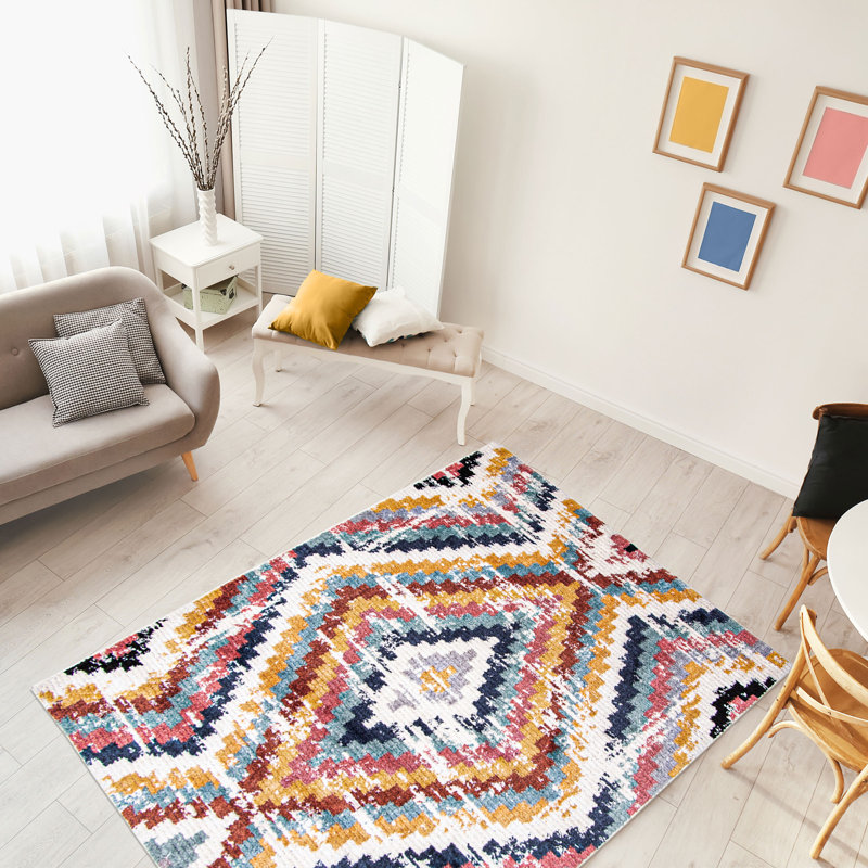 Tapis blanc à motif géométrique Abdur-Rahmaan, Rectangle 8 pi x 10 pi