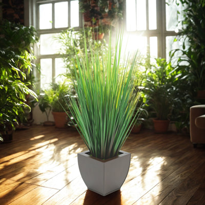 27'' Faux Reed Grass in Matte Brown Metal Pot