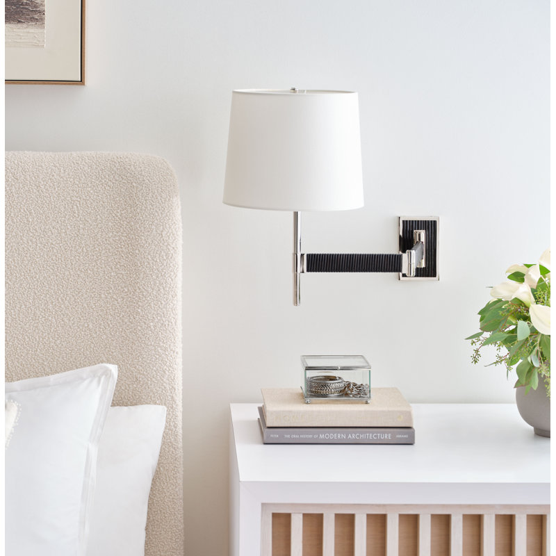 Suzanne Kasler Elle Swing Arm Sconce, Polished Nickel/Black Rattan