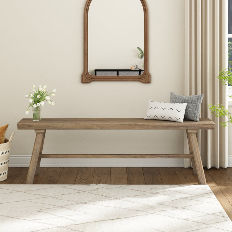 Banc en bois massif Farmhouse avec design mortaise et tenon minimaliste, H 16,5 po x l 55,2 po x P 11 po