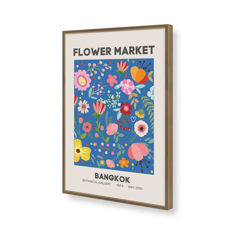 Impression de l'affiche du marché aux fleurs de Bangkok, H 37,25 po x l 25,25 po, Or brossé