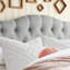 Tête de lit capitonnée et capitonnée, tête de lit en bois massif avec pieds en bois, tête de lit à hauteur réglable de 37 po à 51 po, tête de lit en tissu au design moderne, beige-1136142535-1136142534