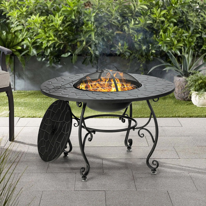 Outdoor Fire Pit Dining Table Wood Burning Fire Pit With Cover And Cooking BBQ Grate