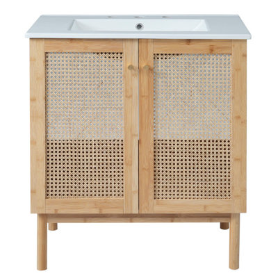 Boho Chic 30" Bathroom Vanity - Artisan Rattan Doors & Quiet Closing System