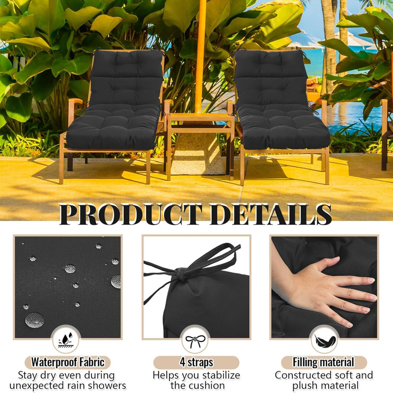 2 Pcs Chaise Lounge Cushions 75 x 22 x 5 Inches Soft Lounge Chair Cushion Spring