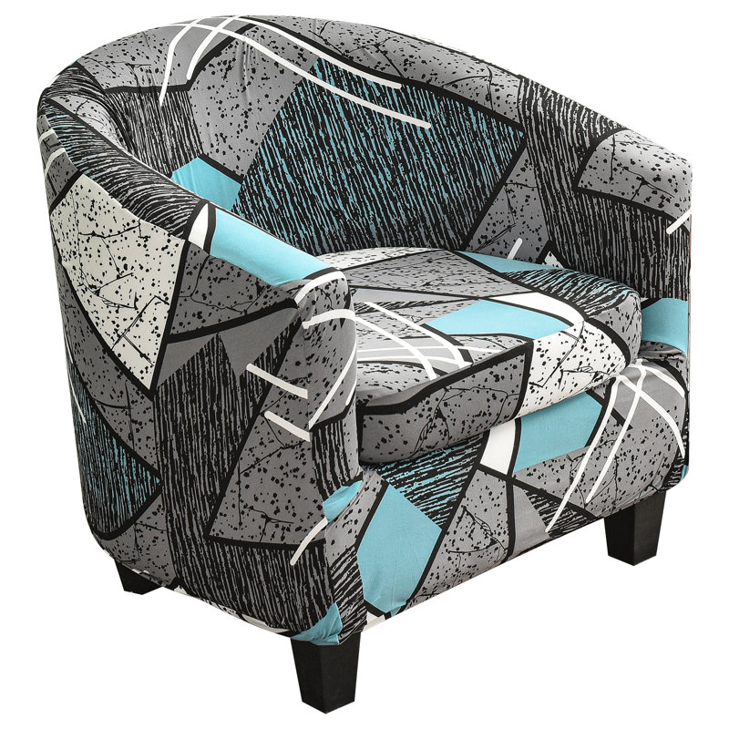 Housse pour fauteuil à coussins carrés/rectangulaires, Bleu / gris, Mélange de polyester