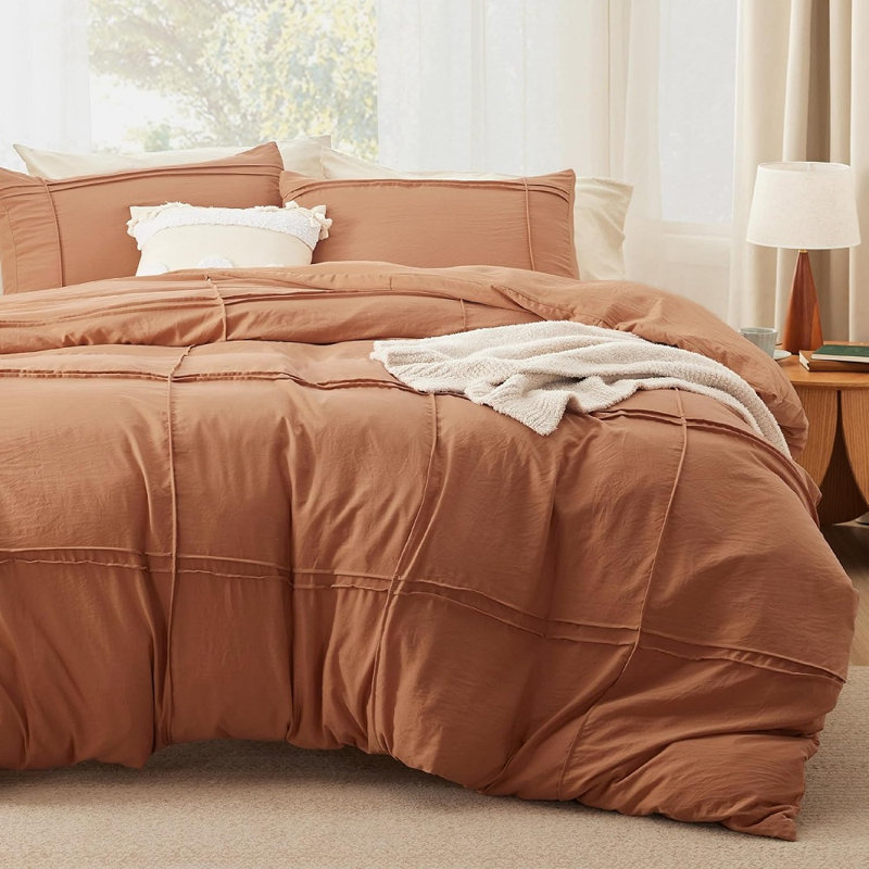 Ensemble de housse de couette en coton W-SXMDWG, Housse de couette grand et 2 taies d'oreiller stan, Orange