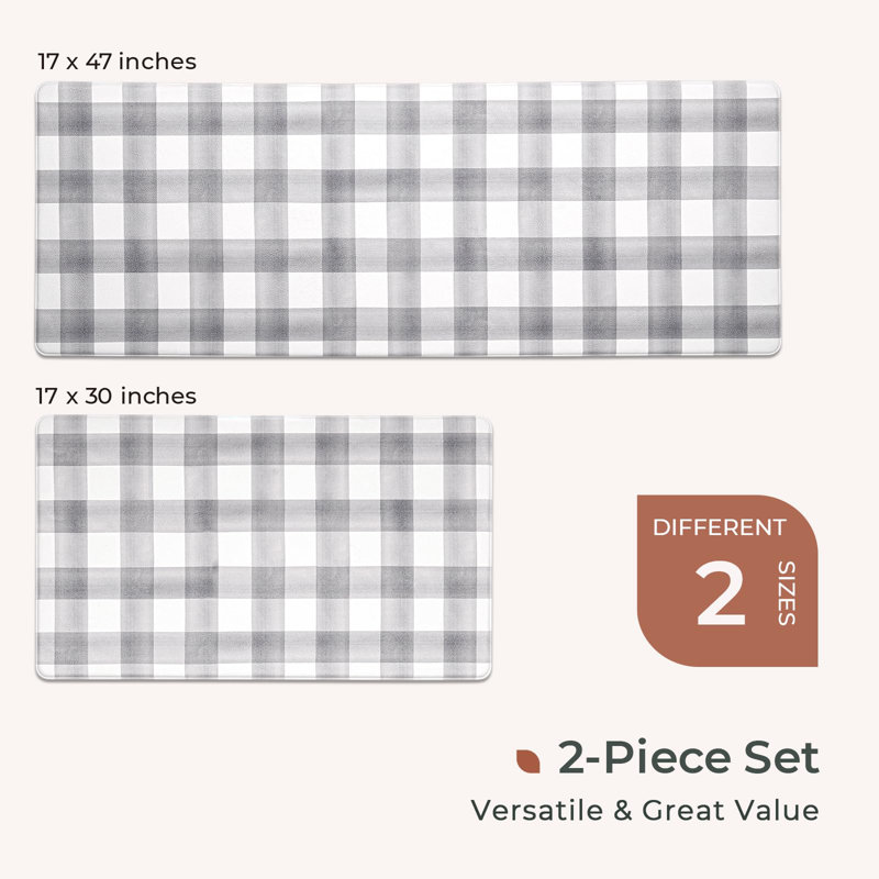 Tapis de cuisine 2 pièces Modern Farmhouse Plaid, Blanc / Gris