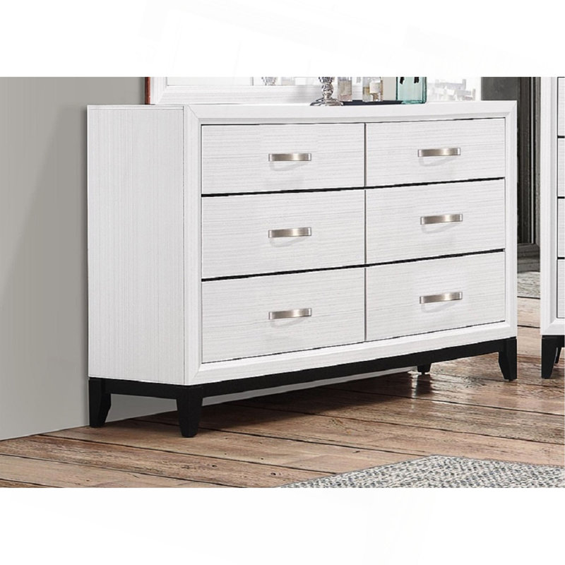 Mobilier de chambre à coucher contemporain en bois avec commode 6 tiroirs 1Pc, Blanc