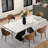 9 - Piece Faux Marble Dining Table Set with 110” Rectangular Extendable Sintered Stone Top 8 Leather Chairs-984052893-983694613