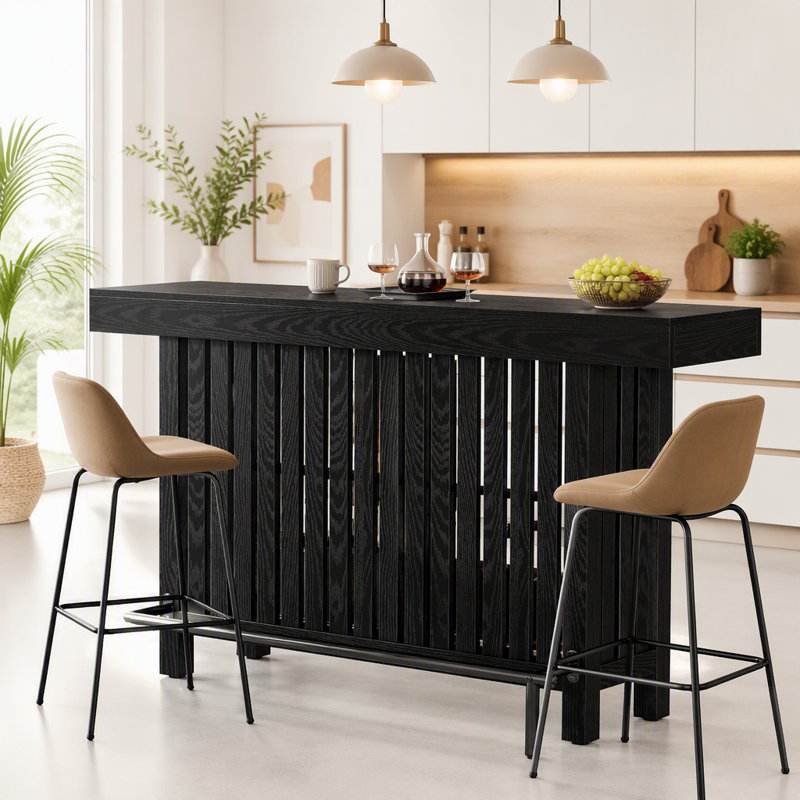 Table de bar à deux niveaux avec repose-pieds, Noir