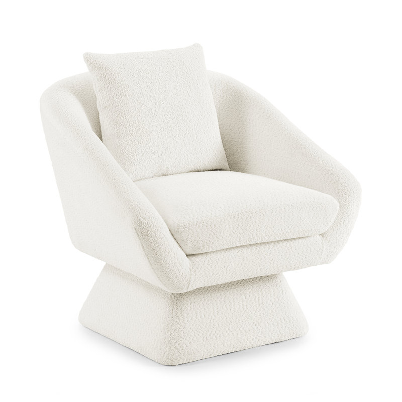 Arafaat 80Cm Wide Swivel Barrel Chair, White Wool