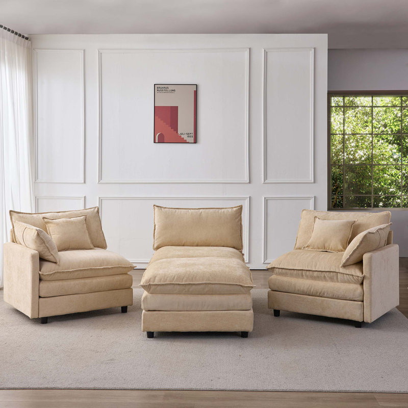 Canapé modulaire de 105 po en tissu de chenille rembourré de 105 po avec canapé à 3 places et repose-pieds, Chenille verte