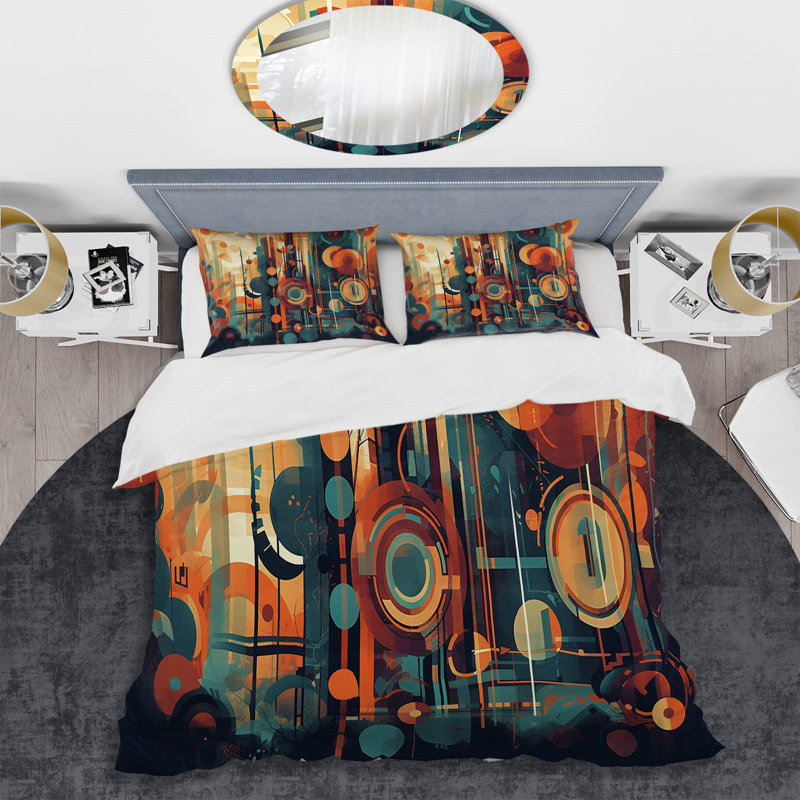 Ensemble de housse de couette en microfibre / polyester à motif abstrait orange et bleu Nostalgia II Bedding