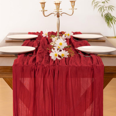 Cheesecloth Table Runner Summer Boho Wedding Birthday Party Home Decor | Red 3pcs Rustic Gauze 10FT Cheese Cloth Sheer Farmhouse Dining Runner for Baby Shower Bridal Holiday Decorations