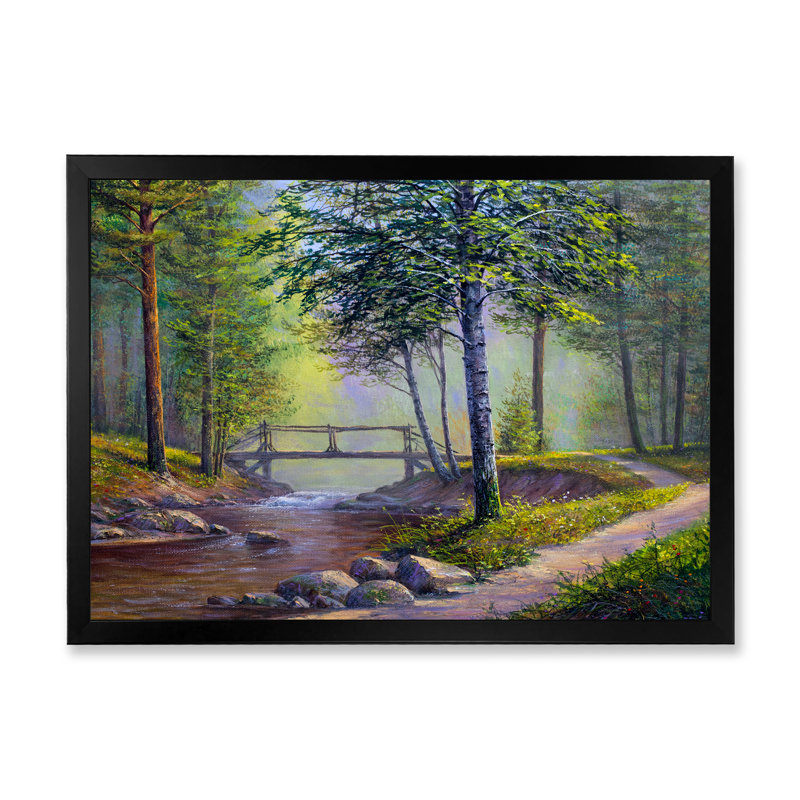 Paysage d'été d'une rivière de forêt III - décoration murale traditionnelle sur toile, H 16 po x l 32 po x P 1 po